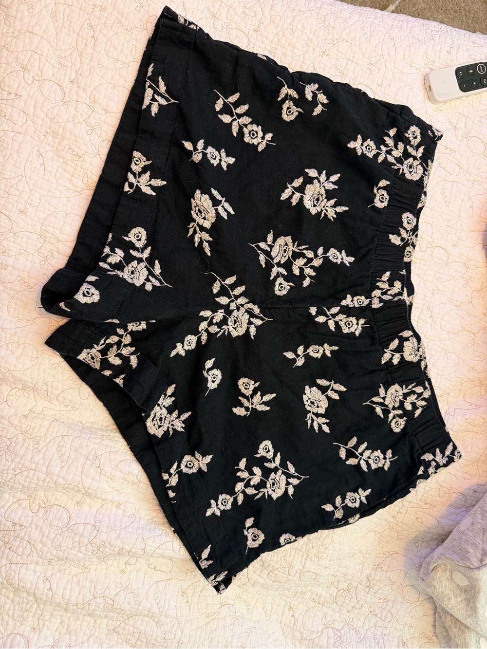 Abercrombie & Fitch Black Shorts with White Floral Embroidery